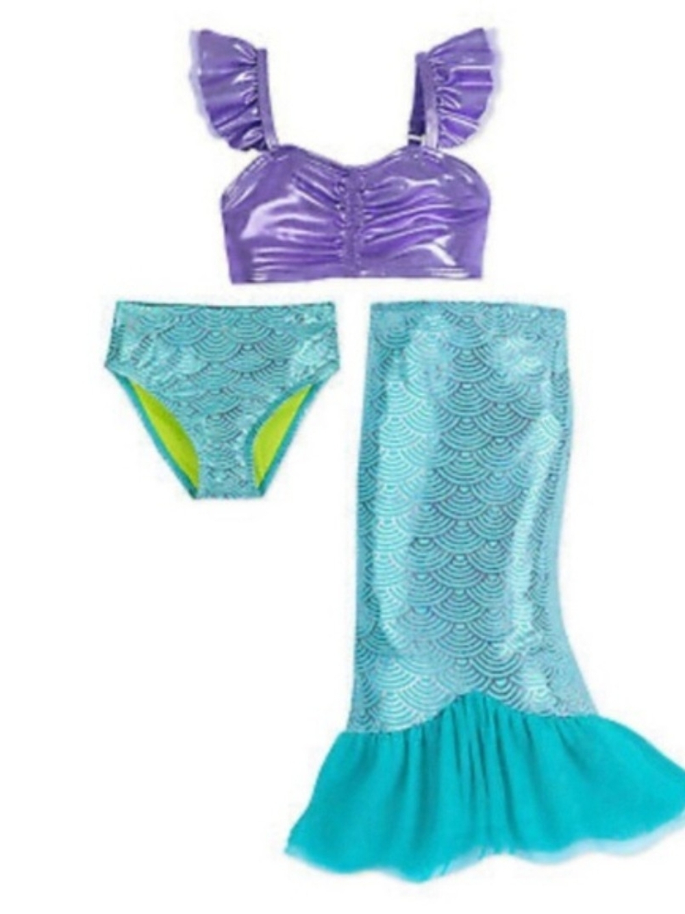 Disney Store 3-Pc Purple Teal Ariel Mermaid Costume Bikini Swimsuit Bathing Suit